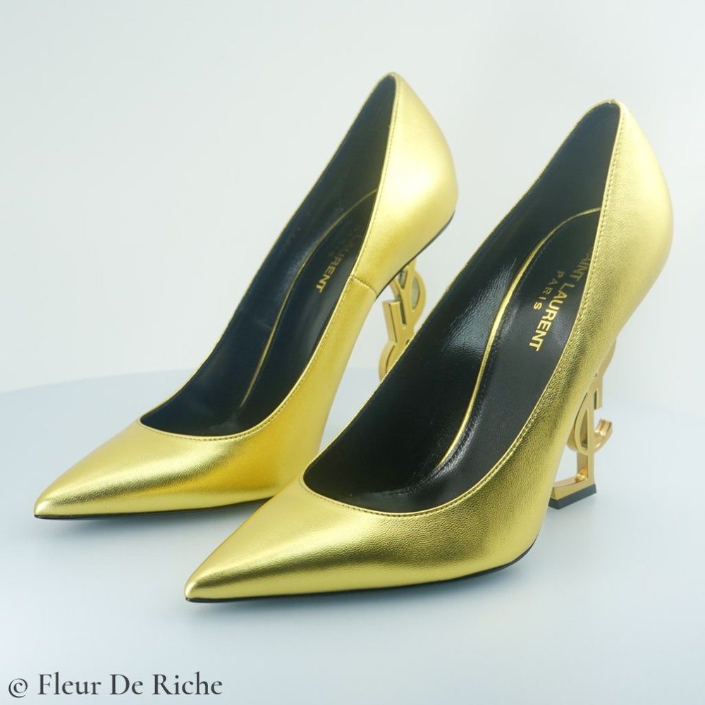 Saint Laurent Opyum 110 Gold Leather Heels - Picture 2 of 5